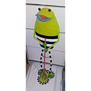 Garden frog sculpture 30" VTG Metal Lawn Yard Figurine hand-painted whimsical